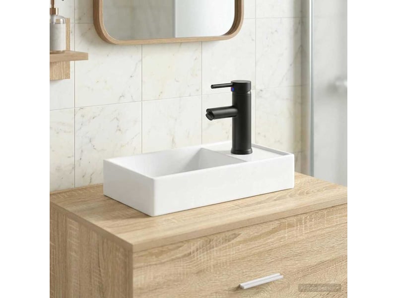  Lavabo de salle de bain avec robinet et évacuation noir mat shl3054  - Conforama B