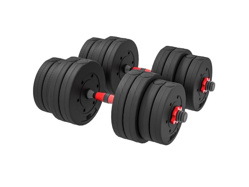  Set d'haltères réglables 2 en 1 jusqu'à 30 kg noir, barres en métal avec extension pour barre longue  - Conforama A