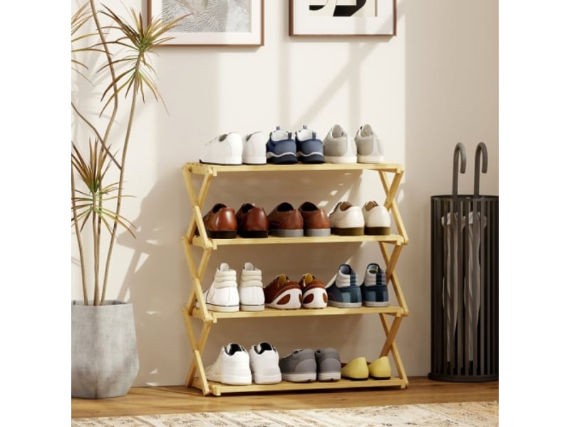  Étagère à chaussures 4 niveaux en bambou, 12 paires, entrée et couloir, 60x29x67 cm, naturel  - Conforama B