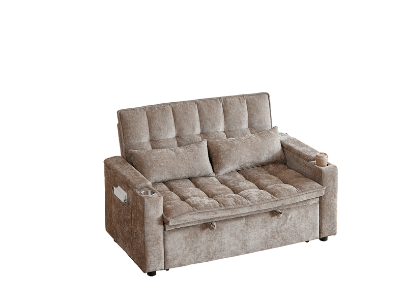  Canapé convertible 3-en-1 142x89x89 cm en chenille marron  - Conforama A