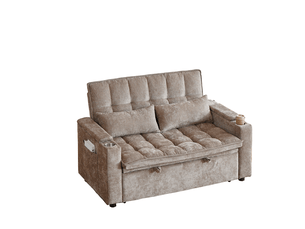 Canapé droit convertible <strong>MODFU</strong> <strong></strong> 2 places Tissu marron avec coffre de rangement