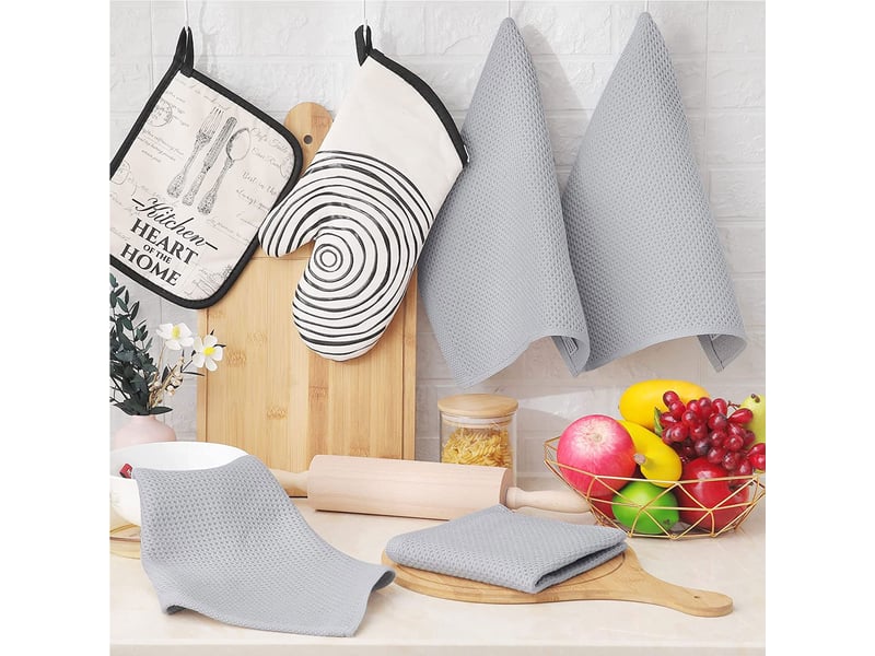  Lot de 6 torchons de cuisine,meulva,35x34x1 cm,tissage nid d’abeille,coton,gris clair  - Conforama B