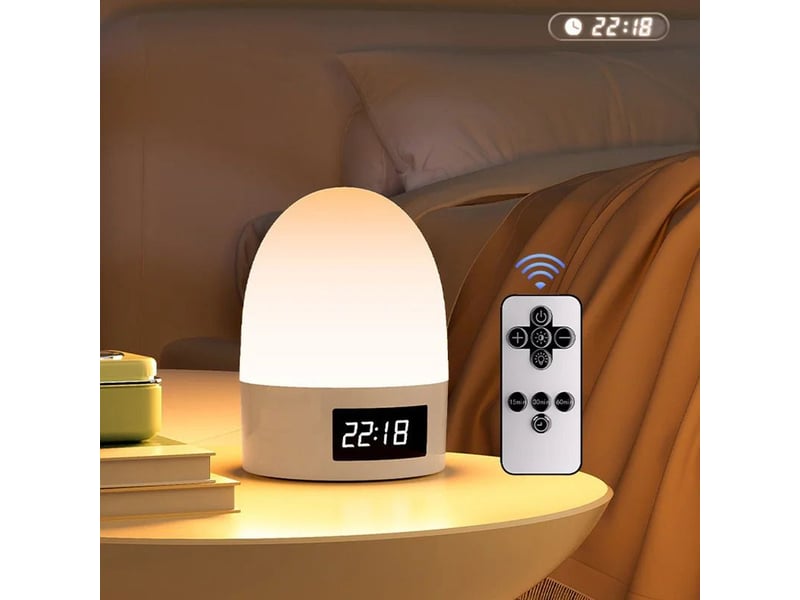  Lampe de chevet rechargeable avec horloge et télécommande – tactile, variateur, 3 températures de couleur, anti-éblouissement  - Conforama A