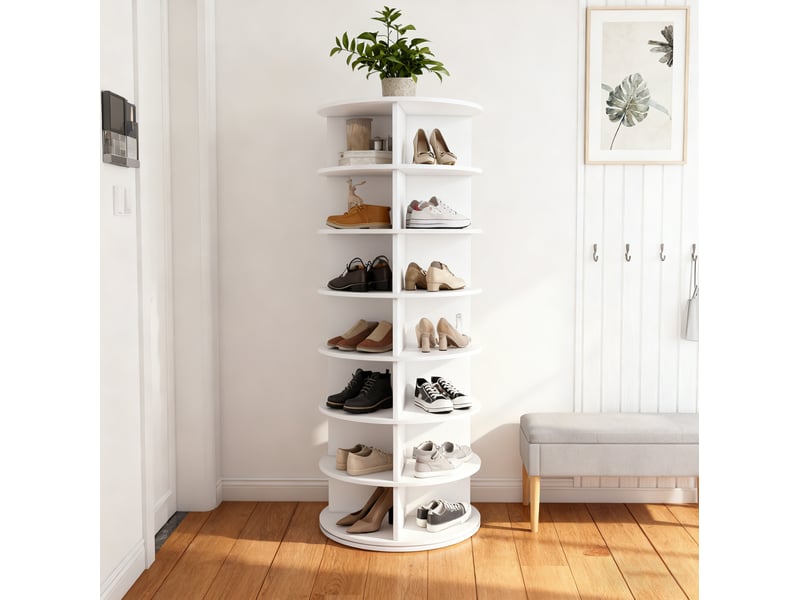  Étagère à chaussures pivotante tcqpz 360° 7 niveaux 28 paires 60 x 60 x 161 cm pvc blanc  - Conforama B