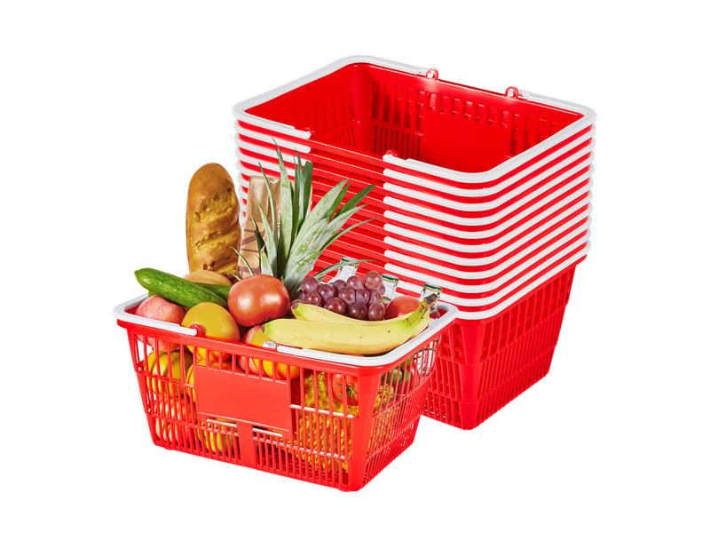  Vevor panier de courses plastique pe à provisions lot de 12 21 l avec poignées  - Conforama A