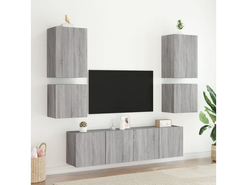  Lot de 2 meuble tv mural, meuble tv suspendu sonoma gris 40,5x30x40cm bois ingénierie  - Conforama D