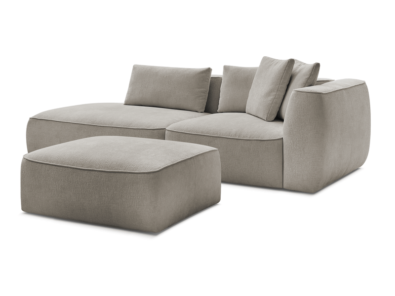  Bobochic canapé droit fixe 3 places leopold tissu texturé avec pouf taupe  accoudoir droit LEOPOLD - Conforama A