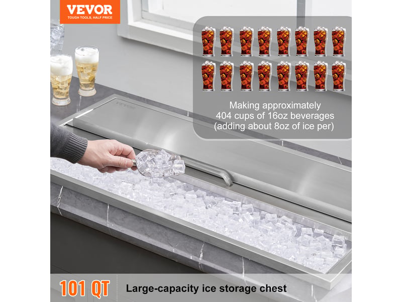 Vevor bac a glace encastrable 95,66 l 913x456x358 mm, boite isotherme pour glace en inox, avec couvercle coulissant, conservateur a glacons, pour boissons bieres fraiches cuisine exterieure bar  - Conforama B