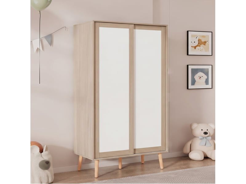  Armoire enfant à 2 portes coulissantes, naturel et blanc, 80 x 46 x 141,5 cm  - Conforama D