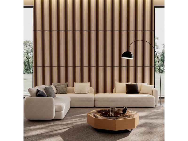  Panneaux muraux acoustiques 115 x 60 cm blanc chêne, mdf et polyester, lot de 4 pour murs et plafonds  - Conforama B