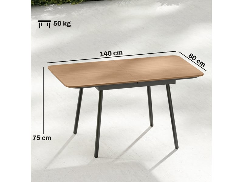  Table de jardin 140x80 cm – teck – plateau wpc, pieds réglables et structure métal pour 6 personnes  - Conforama C