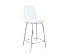 Lot de 4 tabourets de bar transparents, piètement métal argenténoir, design moderne pour cuisine-salle à manger