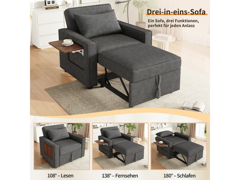  Canapé droit convertible 1 place velours côtelé gris canapé gris - Conforama D