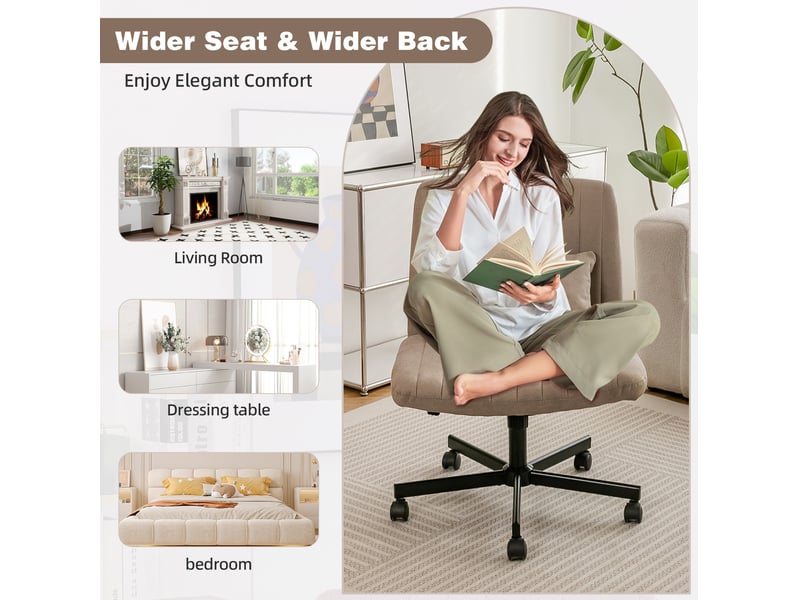  Chaise de bureau réglable sans accoudoirs en tissu taupe, pivotante et inclinable avec coussin de confort  - Conforama D