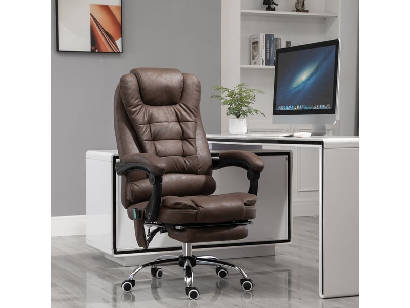  Fauteuil de bureau massant avec fonction chauffante, inclinable et réglable en hauteur, marron  - Conforama C