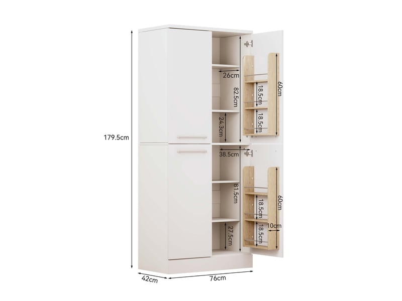 Colonne de cuisine avec 4 portes et étagères réglables, finition blanche brillante, pour cuisine, 76 × 42 × 180 cm  - Conforama E