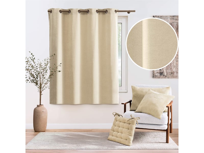  Lot de 2 rideaux à œillets 140 x 180 cm velours chenille cosi naturel petite hauteur  - Conforama B