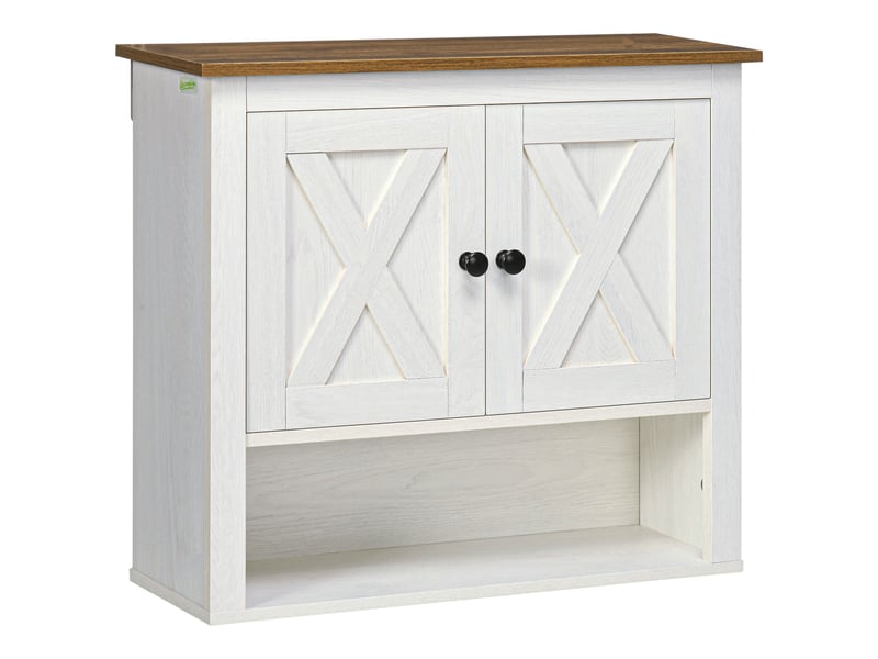  Armoire murale, armoire salle de bain avec placard à portess et compartiment ouvert, blanc, dim. 60 x 19,5 x 52,5 cm  - Conforama B