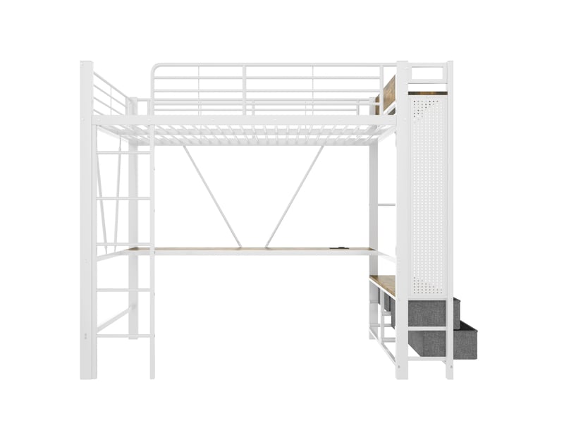  Lit mezzanine blanc 90x200 cm avec bureau, 4 tiroirs, led, usb et type-c  - Conforama A