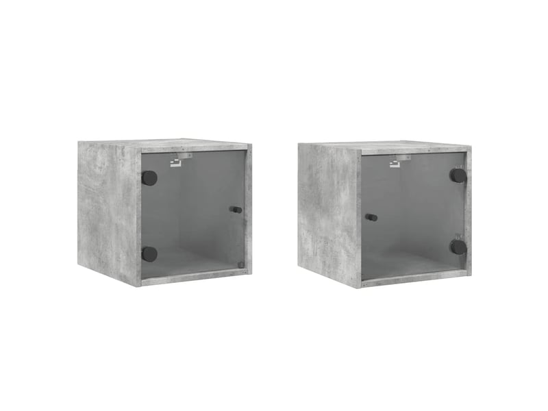 Lot de 2 tables de chevet - cabinet de chevet - table de nuit et portes vitrées gris béton 35x37x35 cm  - Conforama A