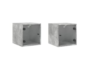 Lot de 2 tables de chevet - cabinet de chevet - table de nuit et portes vitrées gris béton 35x37x35 cm