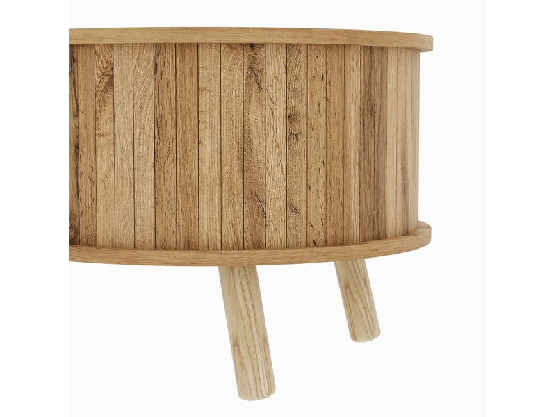  Ensemble salon 3 pièces avec table basse, meuble tv et buffet, forme galet, portes coulissantes, mdf, pieds bois, naturel evarich - Conforama E