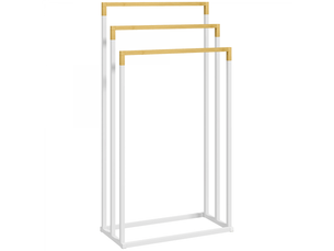 Porte-serviettes en bambou et acier sur pieds avec 3 barres support pour serviette 45x22,5x86cm blanc et naturel