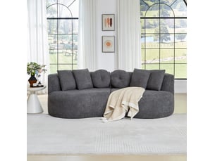 Canapé modulable 3 places 223x79x109 cm, 6 coussins anthracite, arrondi sans accoudoirs, tissu en chenille, gris