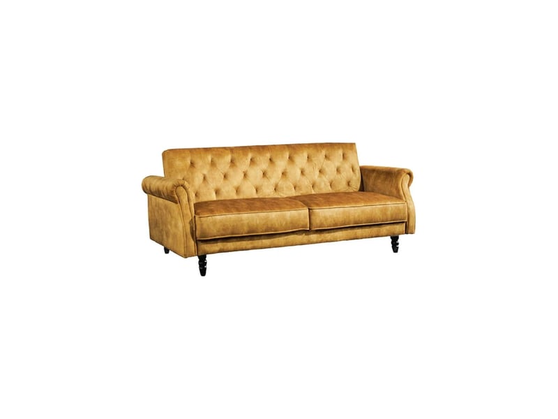 Canapé convertible miles 3 places 220x90cm - velours jaune moutarde - couchage 110x180cm - Conforama A