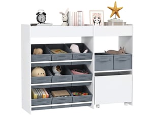 Armoire à jouets pour enfants avec 11 paniers en tissu, placard et étagères, 105 x 30 x 80 cm, blanche