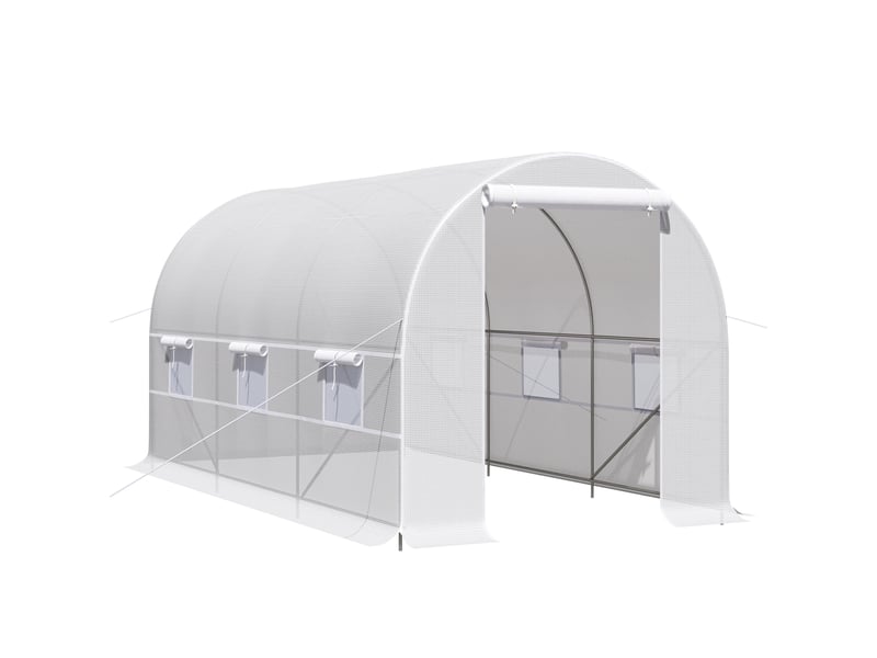  Serre tunnel 400 x 200 x 200 cm, serre de jardin avec porte enroulable et 6 fenêtres, polyéthylène 140 gm², blanc anti-uv  - Conforama B