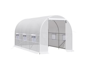Serre tunnel 400 x 200 x 200 cm, serre de jardin avec porte enroulable et 6 fenêtres, polyéthylène 140 gm², blanc anti-uv