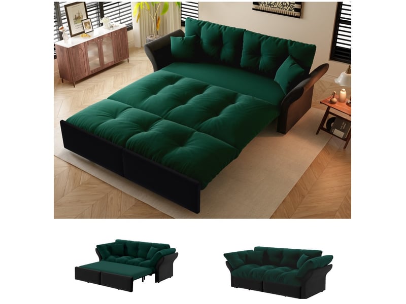  Canapé-lit convertible tcqpz 3-en-1 2 places 190 x 85 x 91 cm en velours vert  - Conforama A