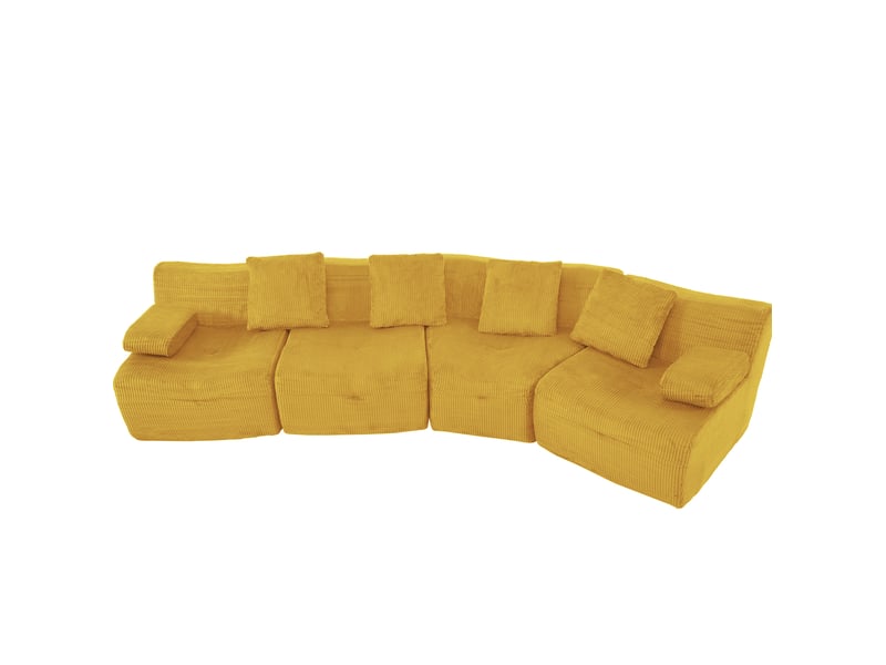 Canapé modulaire 4 places à modules combinables sans montage en velours côtelé jaune, 311 × 90 × 65 cm - Conforama A