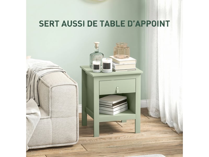 Lot de 2 tables de chevet avec tiroir et compartiment ouvert, vert, 45 x 40 x 55 cm - Conforama R