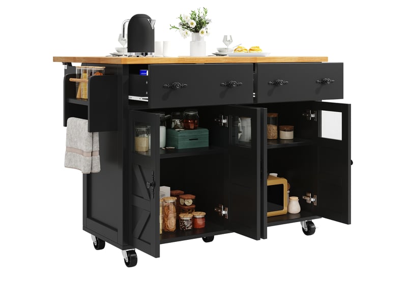  Îlot de cuisine noir, chariot de service multifonction avec plateau extensible (sans matelas)  - Conforama B