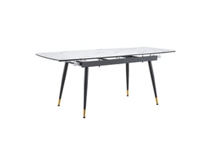 Table à manger extensible en céramique – piètement noir et pieds dorés – 140-200 cm – table seule