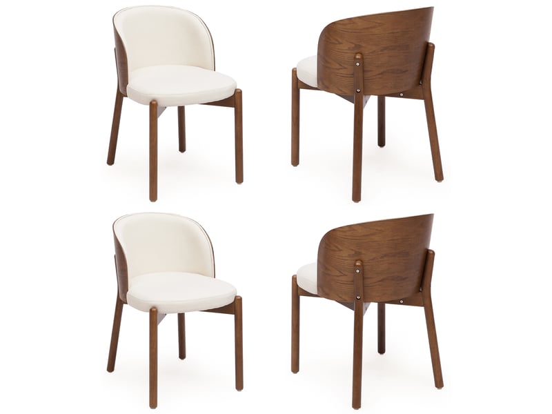 Lot de 4 chaises de salle à manger en bois massif effet noyer, assise en lin, dossier enveloppant plaqué frêne, rembourrées, charge 150 kg - Conforama A