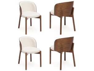 Lot de 4 chaises de salle à manger en bois massif effet noyer, assise en lin, dossier enveloppant plaqué frêne, rembourrées, charge 150 kg