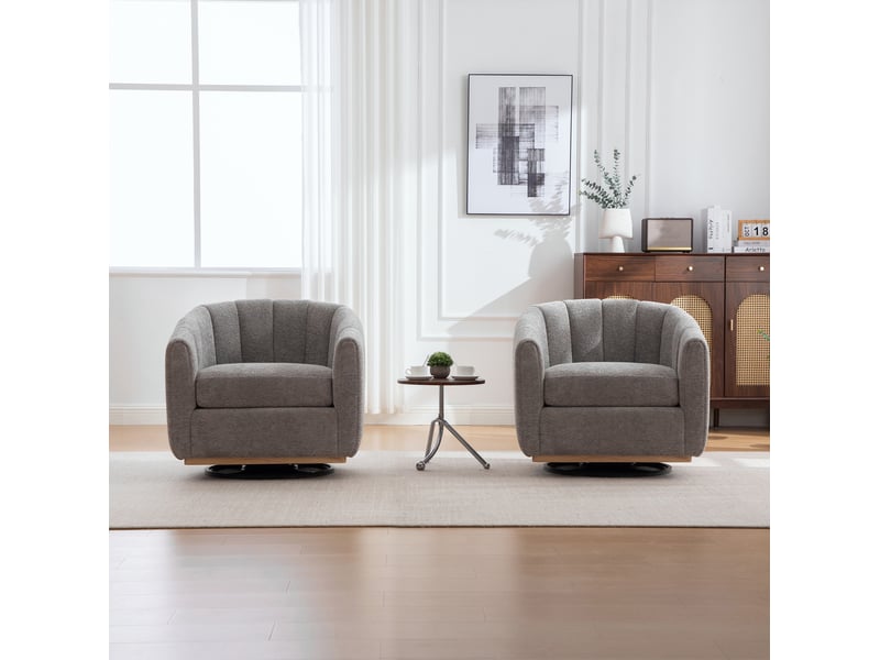 Fauteuil pivotant tcqpz en chenille gris 81 x 73 x 75,5 cm rotation 360° base métallique salon - Conforama E