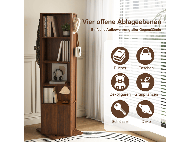  Armoire à bijoux pivotante 360 degrés 50x50x170 cm, noyer foncé, mdf et verre avec miroir intégral  - Conforama E