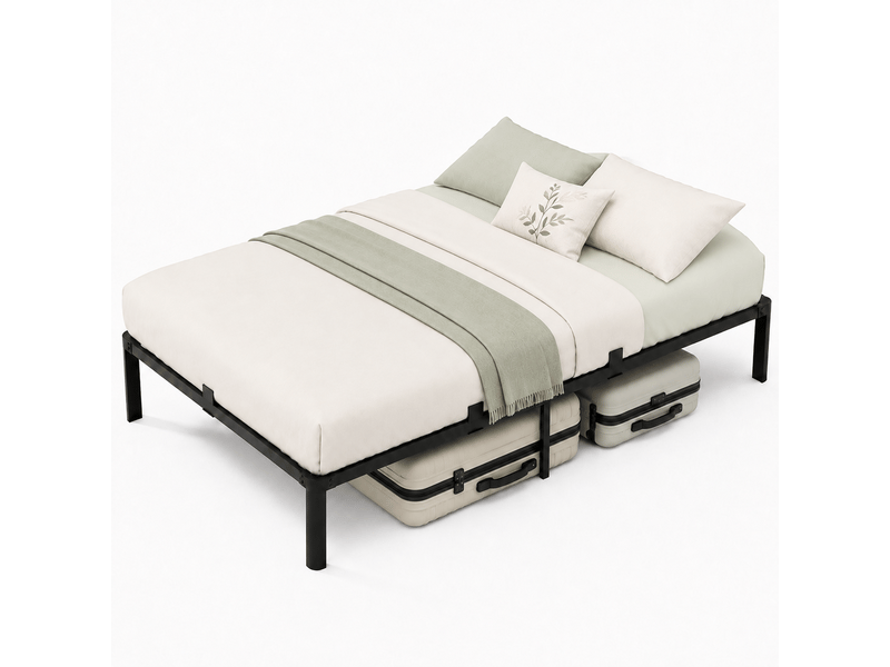 Lit 90x200 cm, cadre de lit métallique, lit 1 personne, grande capacité de rangement sous le lit, structure robuste et silencieuse, antidérapant, charge maximale 300 kg, noir - Conforama A
