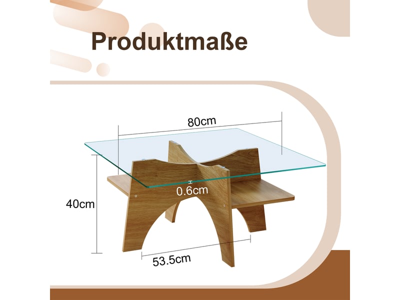  Table basse carrée en verre trempé avec 1 niche et plateau en mdf, style moderne, pour salon, 80 × 80 × 40 cm  - Conforama D