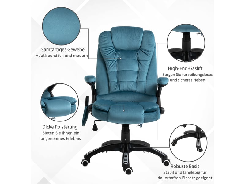  Fauteuil de bureau bleu avec massage, chauffage et hauteur réglable  - Conforama E