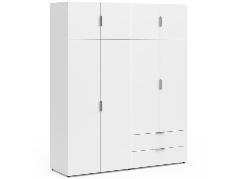 Armoire 4 portes mina blanc penderie 160 cm avec 2 rangements hauts et ...