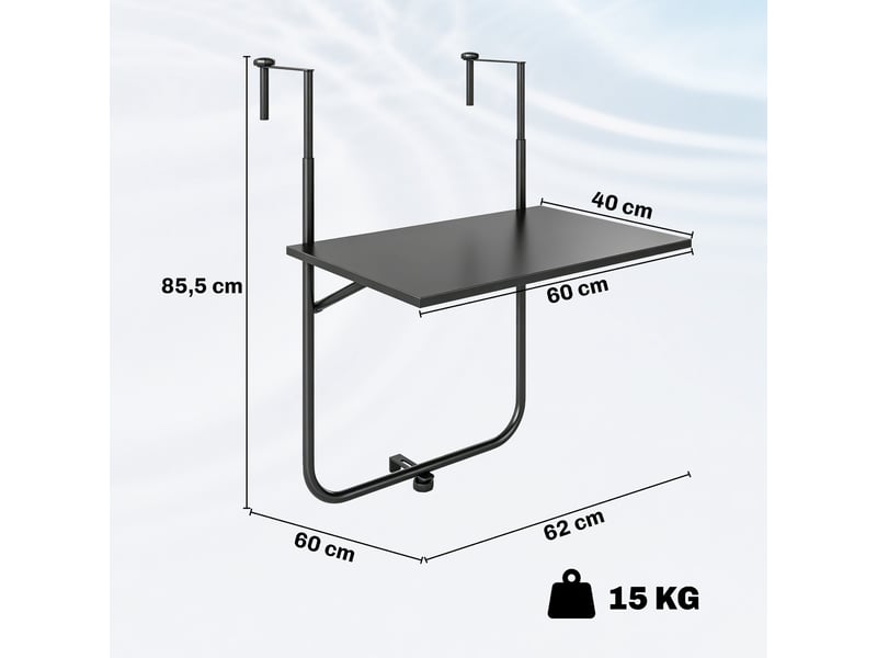 Table de balcon suspendue pliable en acier noir 62 x 60 x 85.5 cm - Conforama C