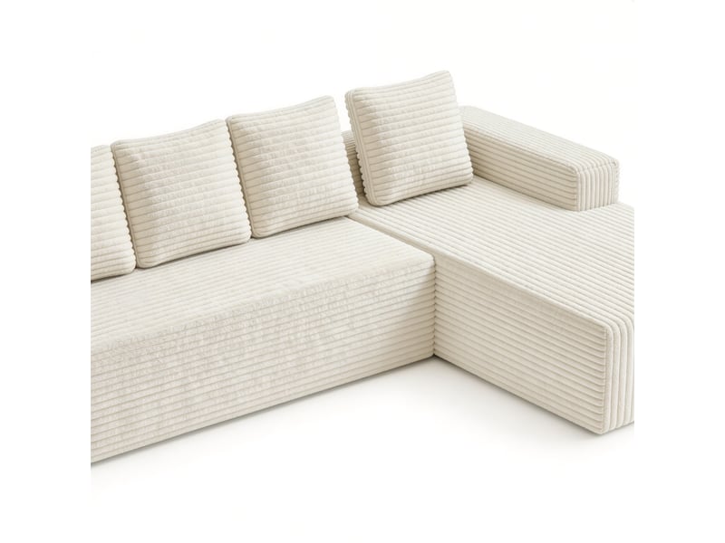 Canapé modulable beige 4 places, canapé d’angle en l avec méridienne, assise profonde en velours côtelé pour salon et chambre - Conforama E