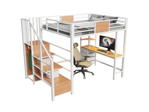 Lit mezzanine 140x200 cm <strong>OKWISH</strong> <strong></strong> coloris blanc