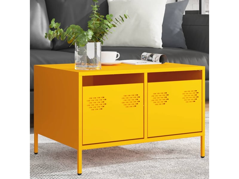  Meuble tv - banc tv - meuble de rangement jaune moutarde 68x50x43,5 cm acier laminé à froid  - Conforama C