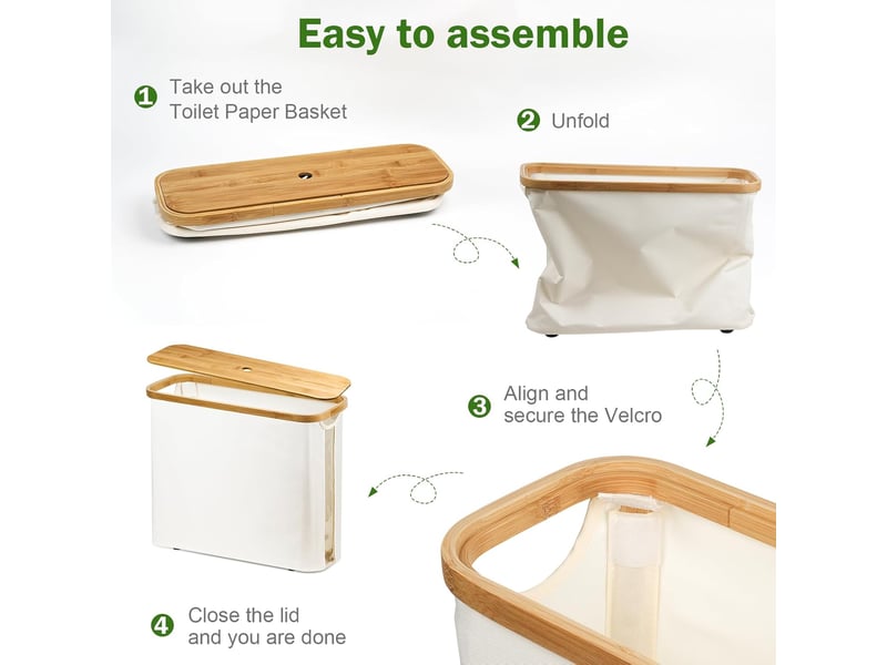 Panier à papier toilette en bambou - organisateur de salle de bain avec couvercle, grand support pour 9 méga rouleaux - Conforama D